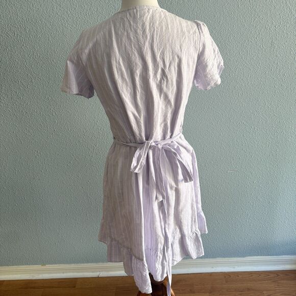 GAP Lavender Linen Striped Wrap Mini Dress Size Medium - Picture 6 of 8